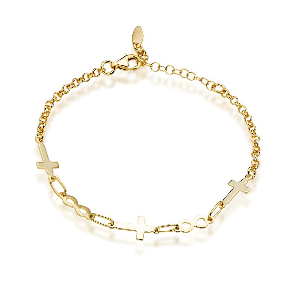 925 Sterling Silver 18k Gold Plated Cross and Infinity Minimalist Bracelet